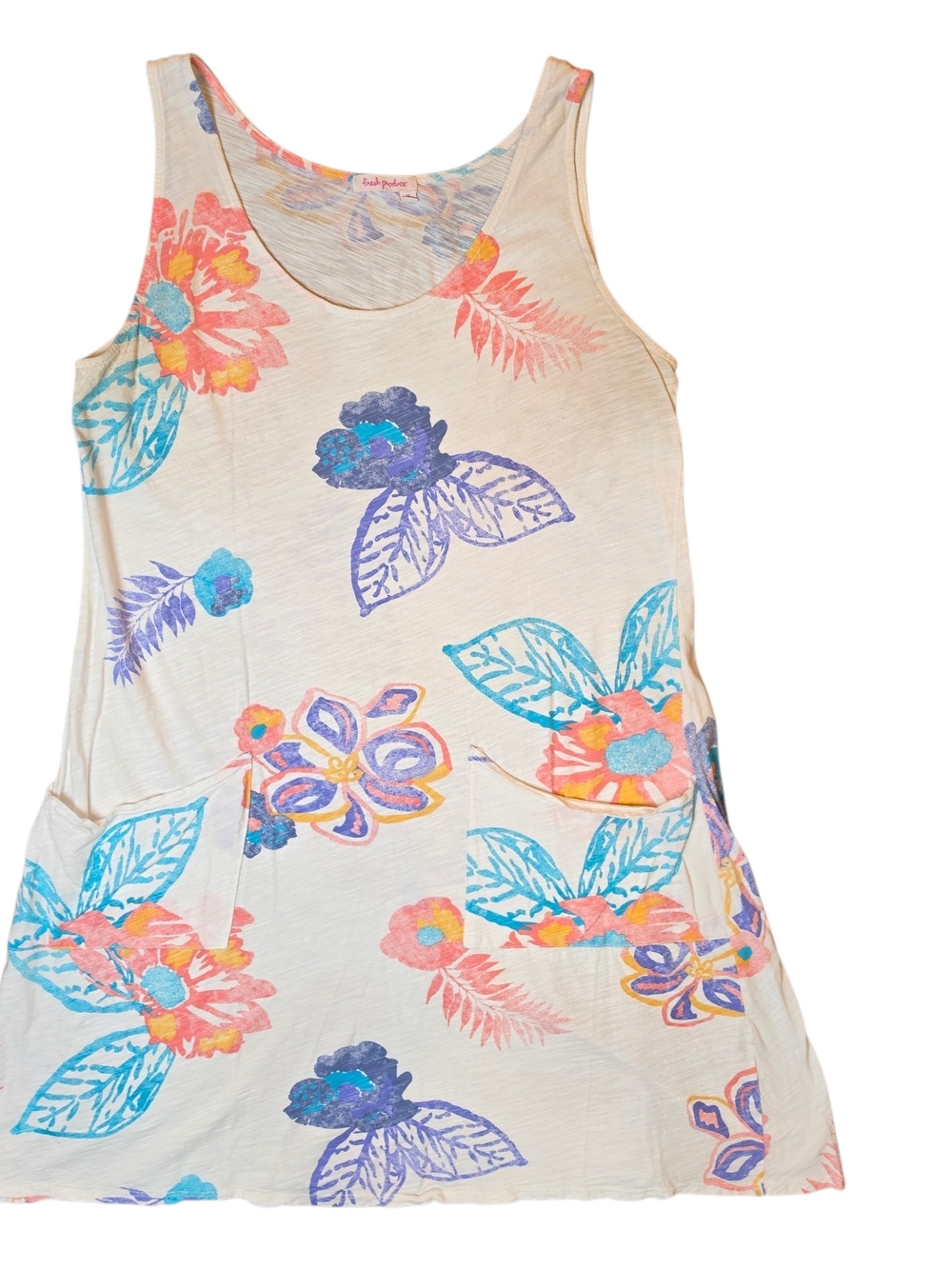 Fresh Produce Dress Womans XL White Floral Sleeveless Midi Classic Boho Chic